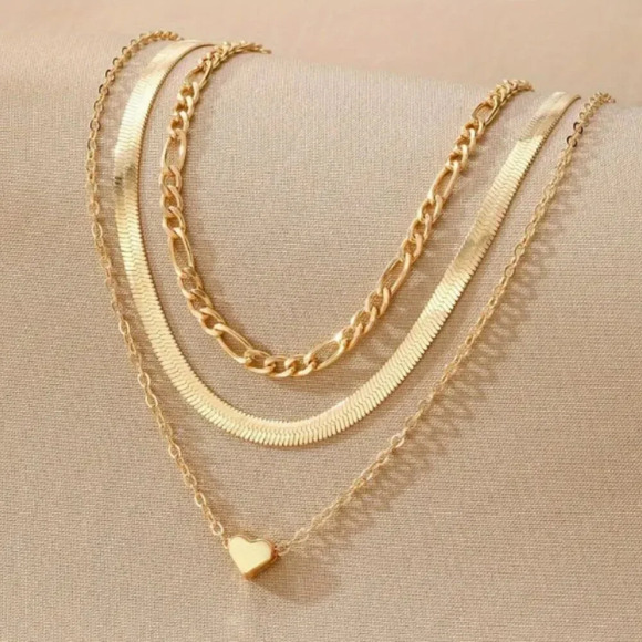 Three Piece Gold Tone Stacking necklace Set - NEW - Picture 2 of 3